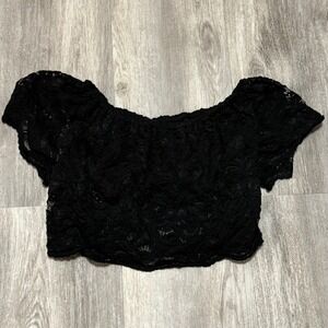 Black Lace Crop Top Off Shoulder Short Sleeve Elegant Party Top